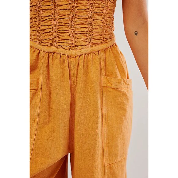 Free People forever and always Yellow Melo Pearl jumpsuit size xl - Picture 4 of 14